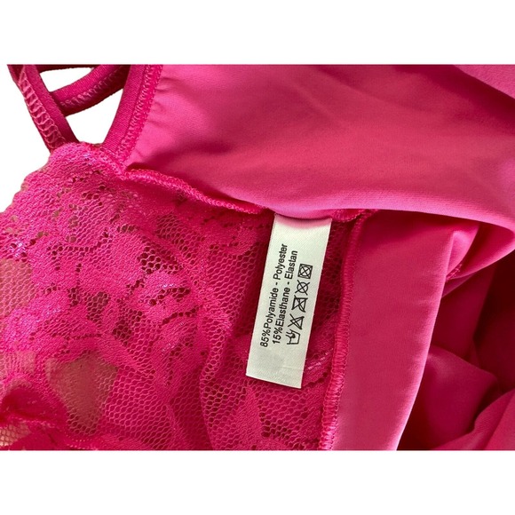 Le Jardin Women's Chemise Mini Sleep Dress Sleeveless Size M Pink w/ Lace - Picture 4 of 6